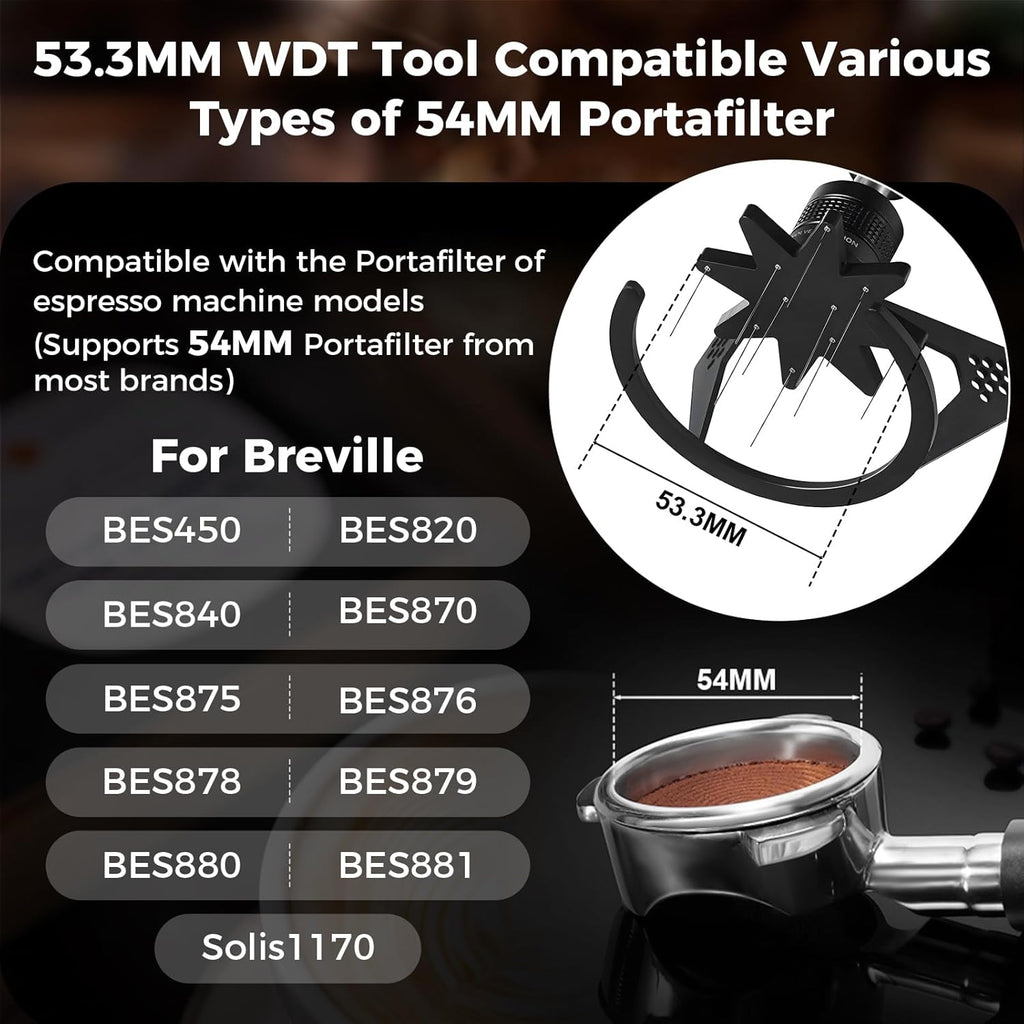 IKAPE Mantis WDT Distribution Tool with Clean Brush, V3-54mm Espresso Stirrer for Barista - 8 Needle Espresso Stirrer with Dosing Funnel & Stand, Adjustable Needle Height, Walnut Handle