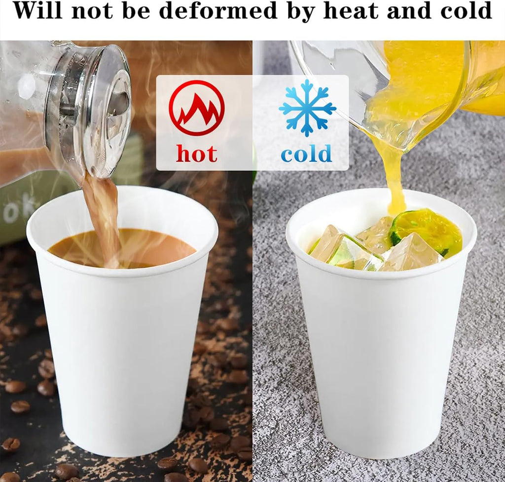 𝟐𝟏𝟎 𝐂𝐨𝐮𝐧𝐭 𝟏𝟐 𝐨𝐳 Disposable White Paper Coffee Cups, To Go Hot Cups for Coffee, Chocolate, Juice, Hot or Cold Beverage Drinking Cup Suitable for Party, Office, Travel, and Events