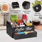 Farmhouse Wooden Coffee Bar Organizer - Countertop Station With Drawer, Pods Holder & Storage Basket