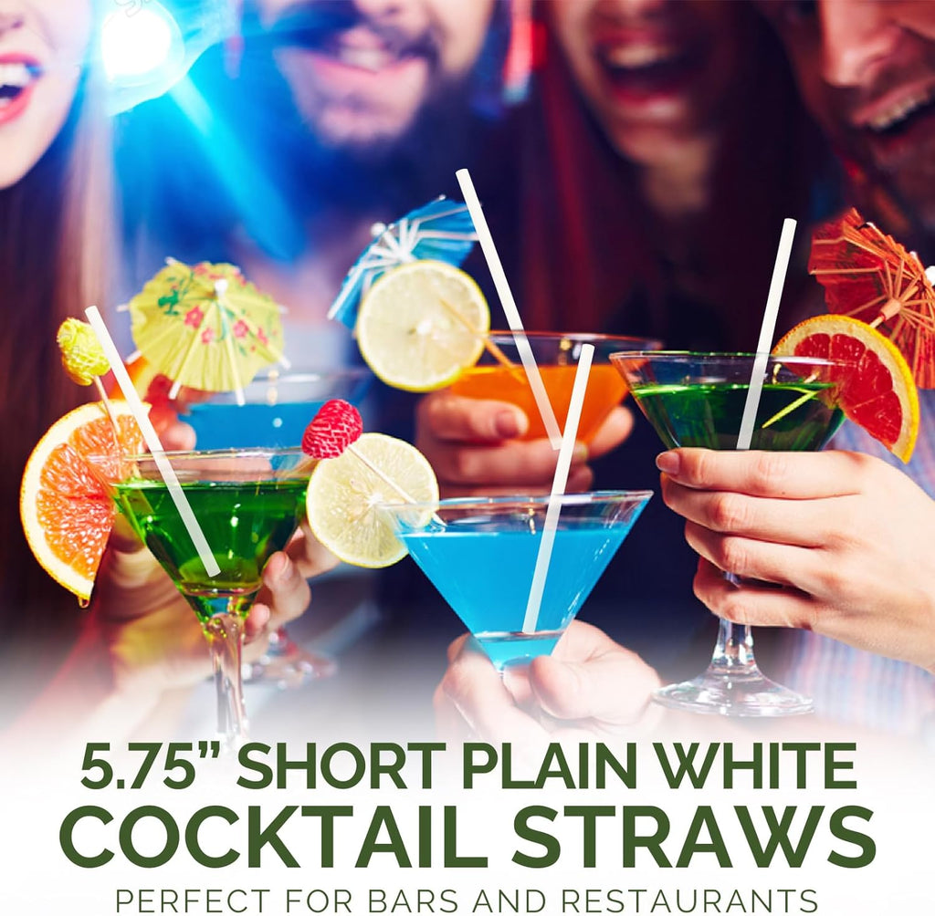 [400 Pack] Compostable Short Paper Straws Individually Wrapped, 5.75" x 0.24", Dye-free White - Great for Kids, Milk Cartons, Cocktail & Coffee
