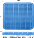 Silicone Dish Drying Mat for Multiple Usage,Easy clean,Eco-friendly,Heat-resistant Silicone Mat for Kitchen Counter or Sink,Refrigerator or Drawer Liner Lichen BlueL 2XL 24 inches x 18 inches