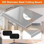 304 Stainless Steel Cutting Board with 2 Pack Non-Slip Mats, Yoposeo Heavy Duty Baking Cutting Chopping Boards for Kitchen, Meat, Fruits, Vegetables, Bread and Baking (19.7" X 15.7"/ 50 X 40cm)