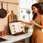 Beautiful Cookbook Stand with Removable Cutting Board,2 in 1 Bamboo Recipe Book Holder,Charcuterie Board & Kitchen Serving Tray,Durable Cook Book Holder Stand Easily Keeps Cook or Recipe Books Open