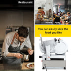 Dual Motor Automatic Meat Slicer 370W + 550W Power | 13" Sharp Carbon Steel Blade, 0-16mm Adjustable Thickness | Ideal for Deli Meats, Cheeses & Home Kitchen Use