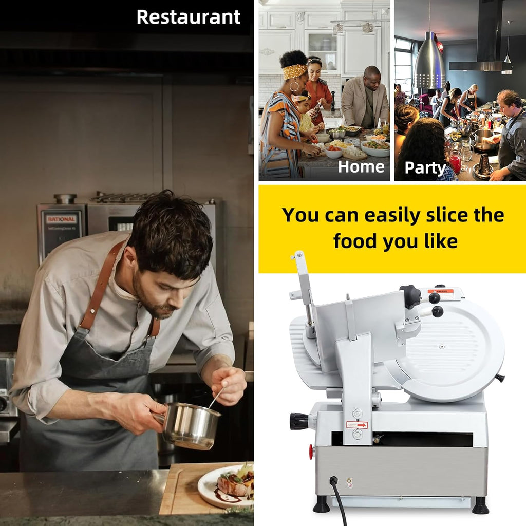 Commercial Dual Motor Meat Slicer 180W+370W | 12" Carbon Steel Blade, 0-7mm Adjustable - For Deli, Restaurant & Home Use