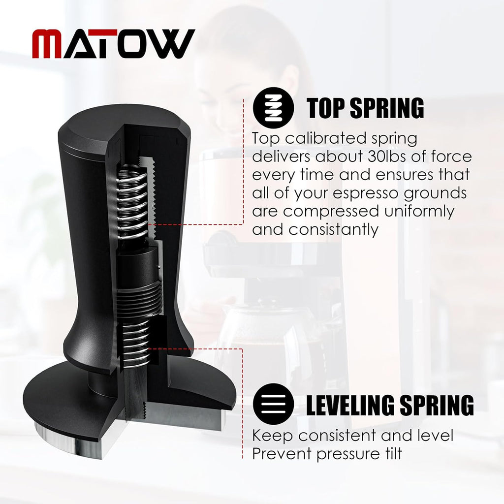 58.5mm Espresso Hand Tamper, Dual Calibrated Spring Loaded Coffee Tamper with Stainless Steel Flat Base, Pro-barista 30lbs Espresso Tamper with Anodized Aluminum Handle Fits 58mm Portafilter