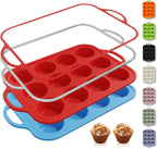 2 Packs 12 Cups Silicone Muffin Pan with Metal Reinforced Frame Regular Size Cupcake Pan Tray Silicone Molds Muffin Tin Tart Pans Moldes Para Gelatinas De Figuras Grandes Individuales Hornear Pasteles