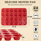 24 Cups Silicone Mini Muffin Pan Set, Nonstick Mini Cupcake Pans, BPA Free Small Muffin Tin for Baking, Set of 2 (Red+Red)