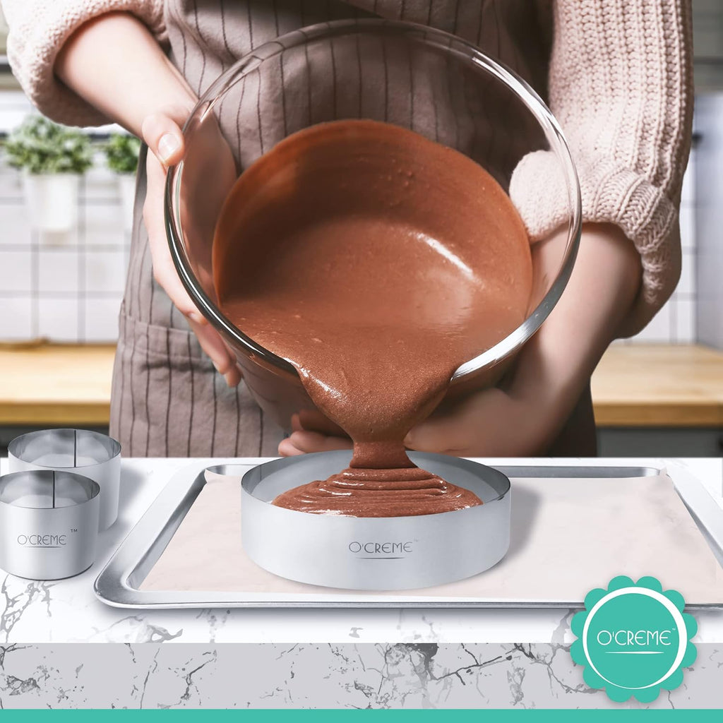 O'Creme Cake Ring Sturdy Stainless Steel Round Mousse Cake Ring Mold for Baking, Dessert Cake Decorating Pastry Rings 7 Inch Diameter x 2 Inch High