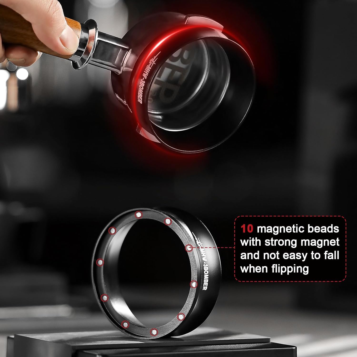 MHW-3BOMBER 58mm Espresso Dosing Funnel & Puck Screen Set, Magnetic Dosing Rring & Reusable Filter kit Compatible with 58mm Bottomless Portafilter, Coffee Dosing Ring with Eppresso Puck DR7013-OS
