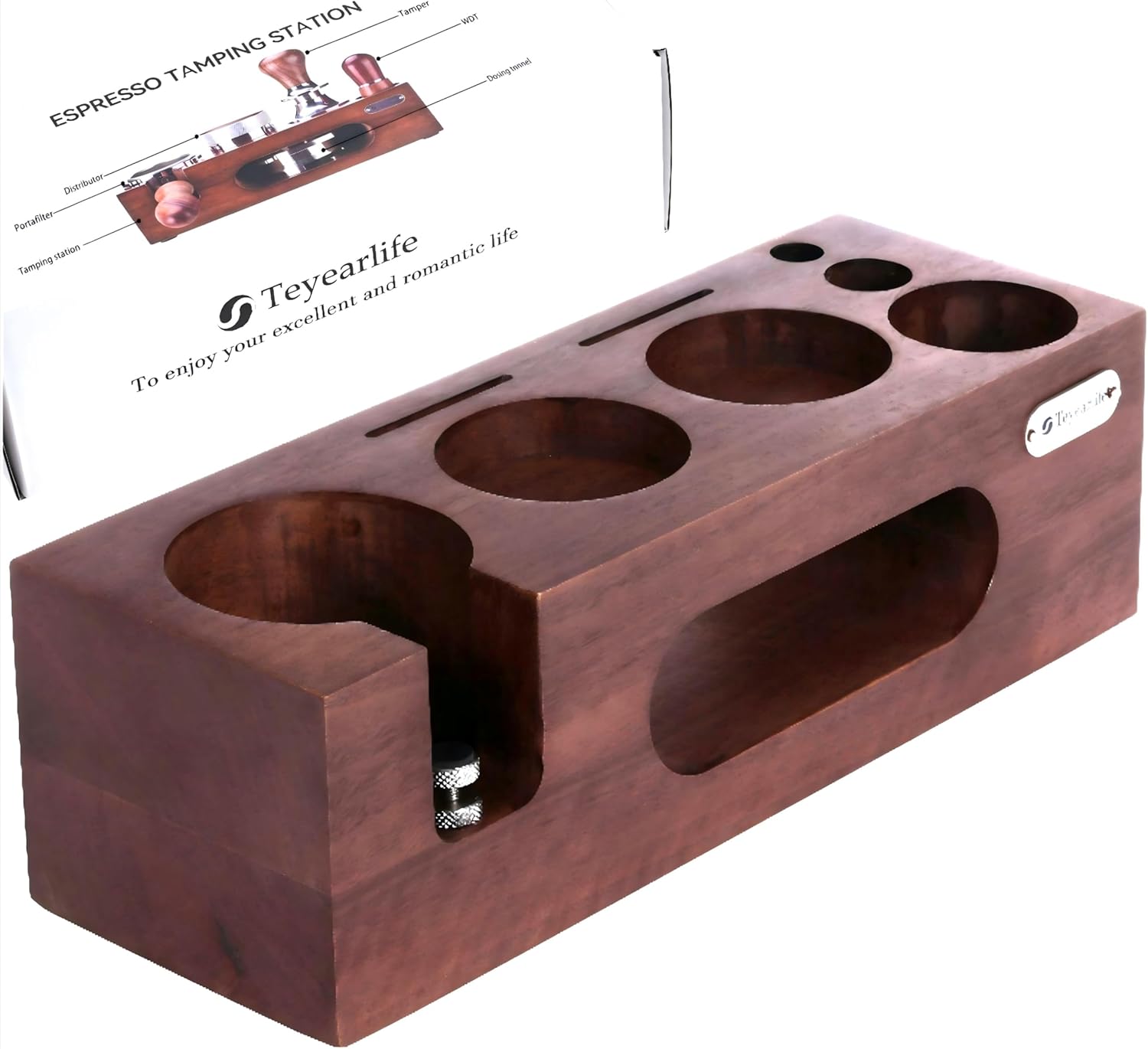 espresso tamping station called Coffee Tamper Station Fit 51 to 54mm Espresso Accessories The tamper holder Or organizer station Adjustable Portafilters Stand Height (7 IN 1)