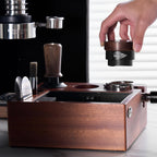 IKAPE V2 Espresso Knock Box, Espresso Coffee Organizer Box Fit for Storage 51 to 58MM Espresso Tamper, Distributor, Portafilter & Puck Screen Accessories, Natural Walnut Station Base (8 IN One)
