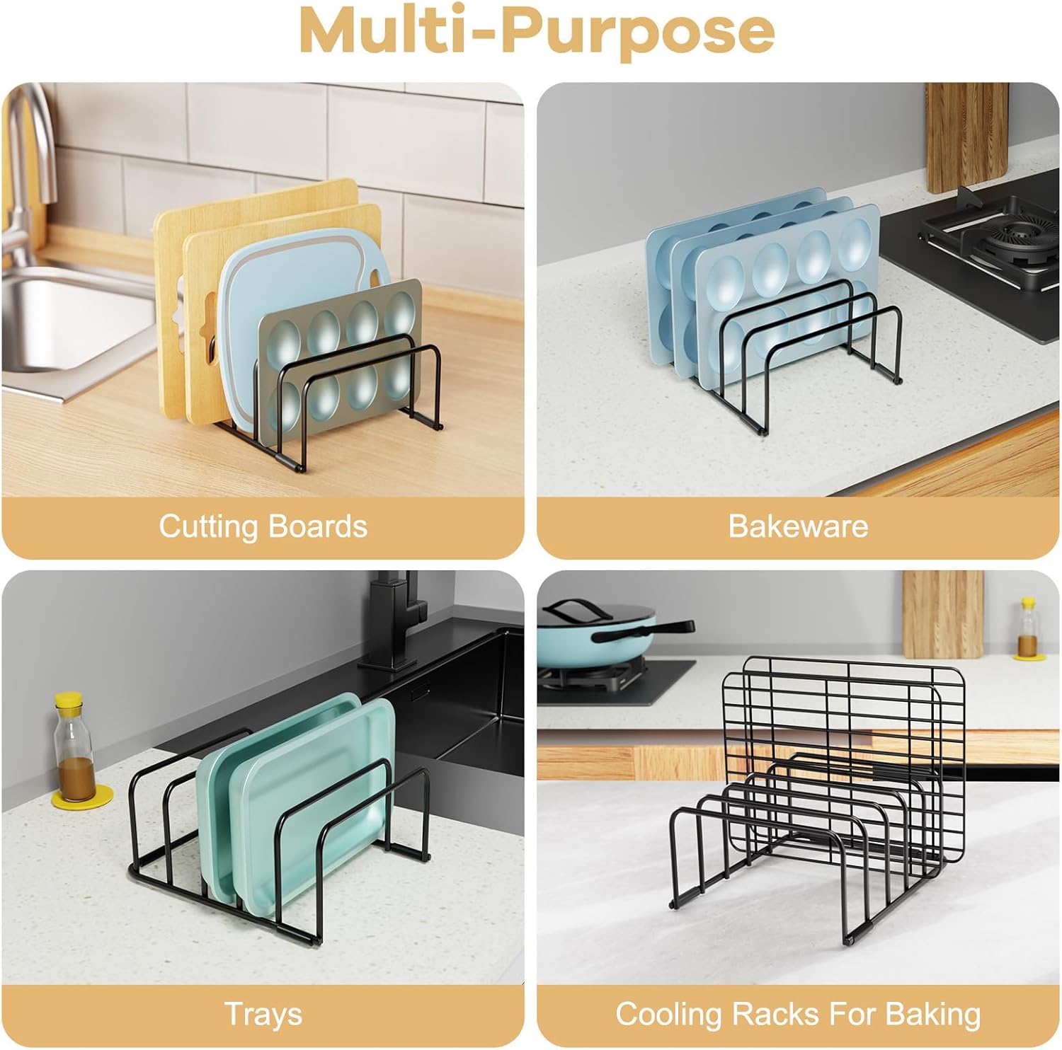 Cutting Board Organizer, [2-Pack] Cutting Board Holder Rack Baking Cookie Pan Sheets Cooling Small Racks Storage Stand for Kitchen Cabinet Countertop Bakeware Organizer 7.87 x 7.24 x 3.28 in