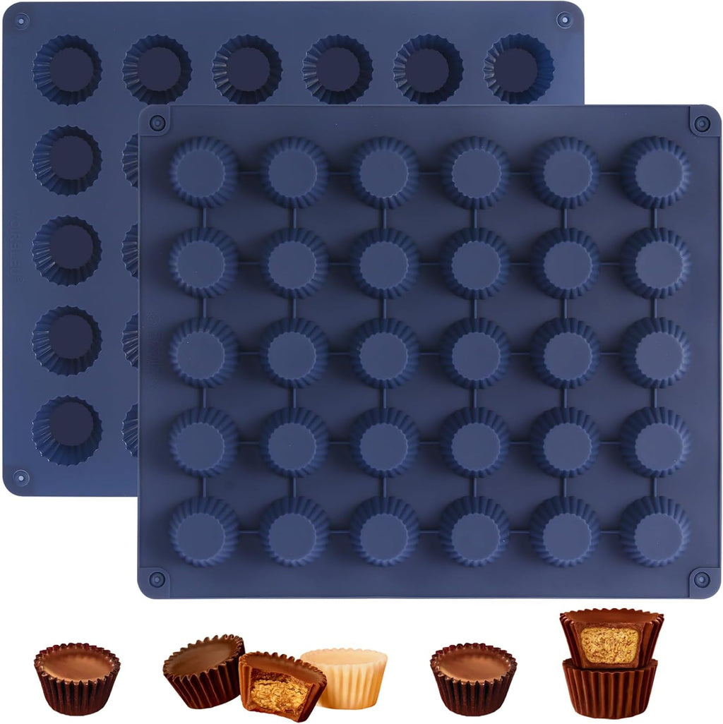 Peanut Butter Cup Molds, Bite-Size Chocolate Molds, Silicone Mold for Keto Fat Bomb, Jelly, Ice and Cordial, 2 PCS (Blue, Bite-Size)