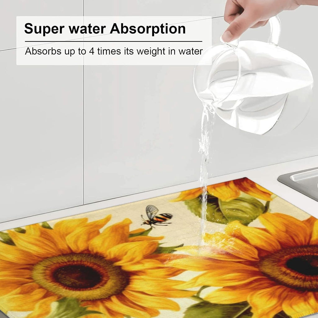 Sunflower Large Dish Drying Mats For Kitchen Counter Microfiber Kitchen Drying Mat XL Draining Pad Absorbent Quick Drying Dish Mat 18x24 Inch