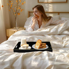 MAONAME Black Decorative Tray for Coffee Table, Modern Serving Tray with Handles, Plastic Rectangular Tea Tray for Ottoman, Bathroom Decor, 15.8” X 10.2” x1.4