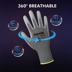 DULFINE Safety Work Gloves for Men PU Coated 60 Pairs Bulk Pack,Grey Yellow Seamless Knit Glove with thin Polyurethane Coated Smooth Grip on Palm & Fingers,Ideal for General Duty Work (Small)