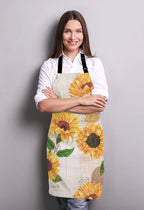 Watercolor Sunflowers Adjustable Bib Apron,Vintage Style Floral Print Cooking Kitchen Apron for Men Women