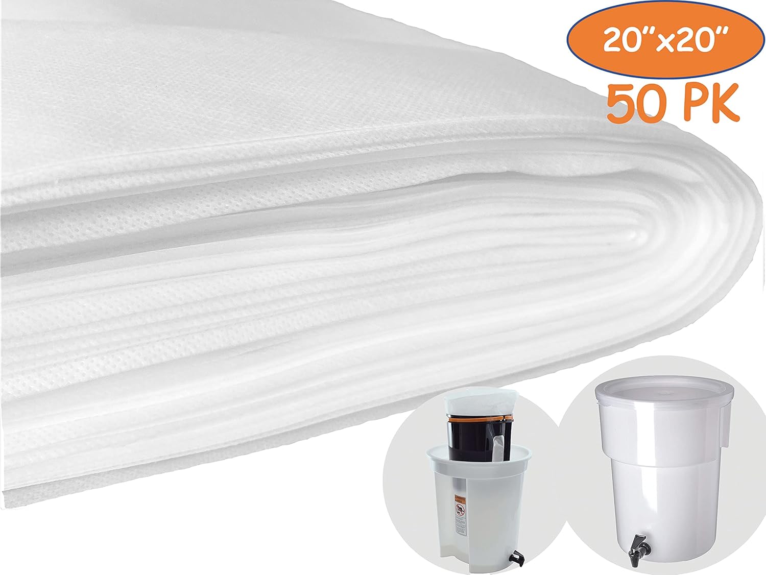 (50 Pack) Commercial Cold Brew Coffee Filters, 20" x 20" For Commercial Model Cold Brew Coffee Makers and 5-Gallon Commercial Systems