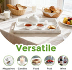 S310 Rustic White Wood Serving Tray with Handles, 17 Inch Wooden Tray for Ottoman, Breakfast, Lunch, Dinner, Decorative Rectangular Tray for Living Room, Kitchen Counter, Outdoor