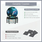 6 Pcs Coasters for Drinks with Holder,Underwater Fishes Sea Turtle Absorbent Coaster with Cork Backing,Great Gift for Housewarming,Room Decor,Bar,Holiday Party