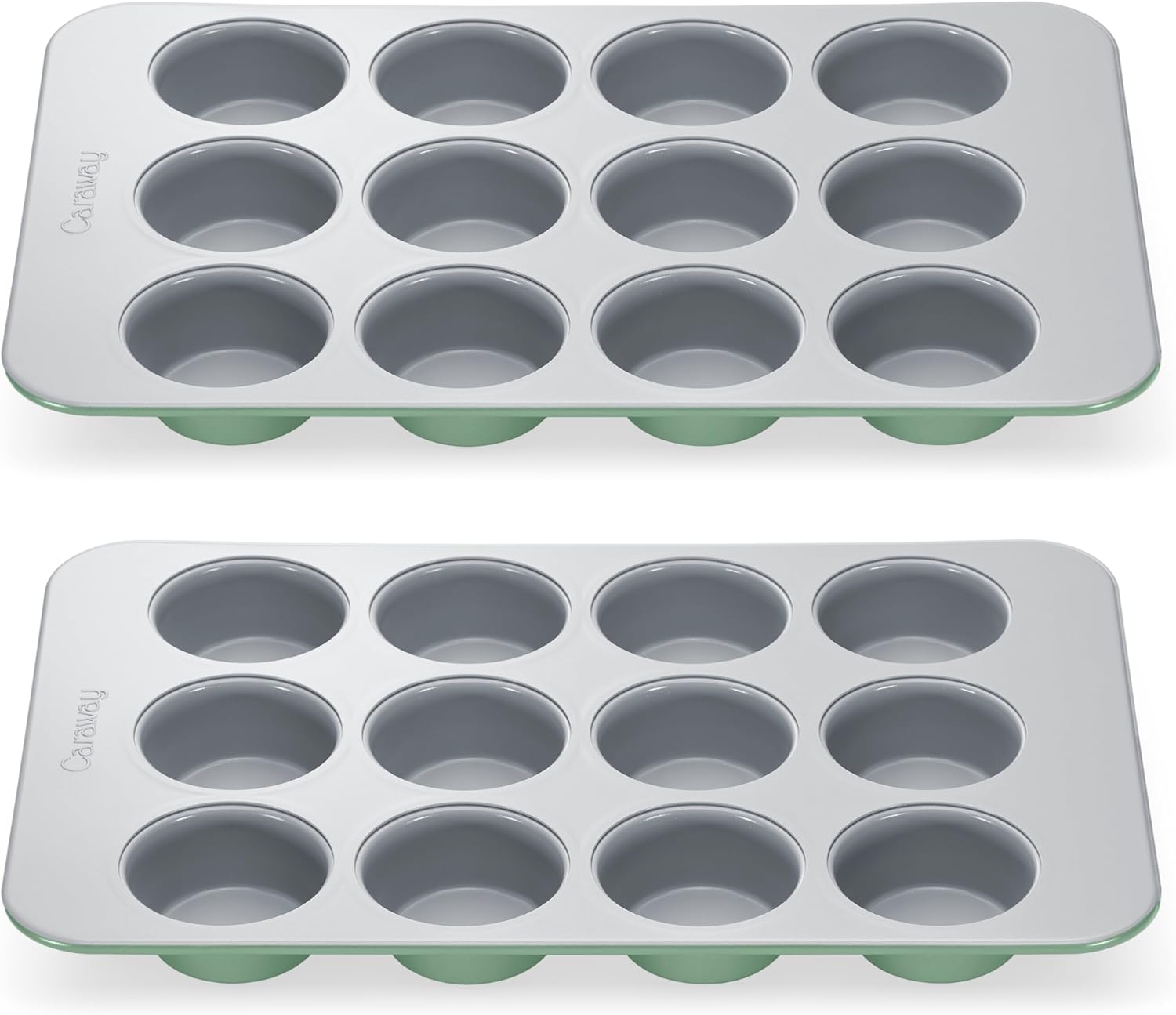 Caraway Non-Stick Ceramic 12-Cup Muffin Pan Duo - Naturally Slick Ceramic Coating - Non-Toxic, PTFE & PFOA Free - Perfect for Cupcakes, Muffins, and More - Sage