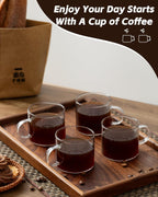 5 OZ Espresso Cups with Handle, Clear Espresso Shot Glass Set of 6, Small Double Espresso Accessories for Espresso Machine Coffee Bar