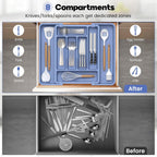 Caperci Large Silverware Organizer for Kitchen Drawer & Utensils - Expandable Drawer Organizer for Cutlery, Flatware & Gadget, BPA-Free Thick Plastic, Wider Compartments & Non-skid Feet (Breezy Blue)