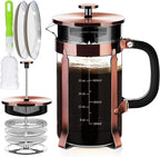 French Press Coffee Maker 304 Stainless Steel Coffee Press,with 4 Filters System, Heat Resistant Thickness Borosilicate French Press Glass, BPA-Free Brewed Tea Pot Coffee Plunger(Copper 12oz)