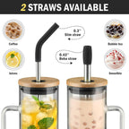 Kodrine Tumbler with Lid and Straw, 20 oz Glass Coffee Tumbler with Handle, Smoothie Cup with Bamboo Lid | Time Marker | Silicone Protective Sleeve, BPA Free - Black