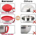 Rorence Stainless Steel Mixing Bowls: Metal Mixing Bowl Set with Lids and Handles Non-slip Silicone Bottom Nesting Bowls for Kitchen Set of 3 - Red