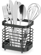 Utensil Holder, Stainless Steel Utensil Drying Rack for Kitchen Counter, Silverware Cutlery Flatware Holder Forks, Knives, Spoons, Chopsticks Organizer (Black)