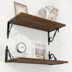 RICHFOCUS 12 Inch Deep Floating Shelves for Wall, 24" W x 12" D Wood Wall Shelves Set of 2, Wide Floating Shelves for Living Room, Bedroom, Kitchen, Bathroom and Decor Storage, Walnut