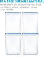 Vtopmart Large Food Storage Containers 5.2L / 175oz, 4 Pieces BPA Free Plastic Airtight Canisters for Flour, Sugar, Baking Supplies, Rice with Lids, 4 Measuring Cups and 24 Labels, Blue