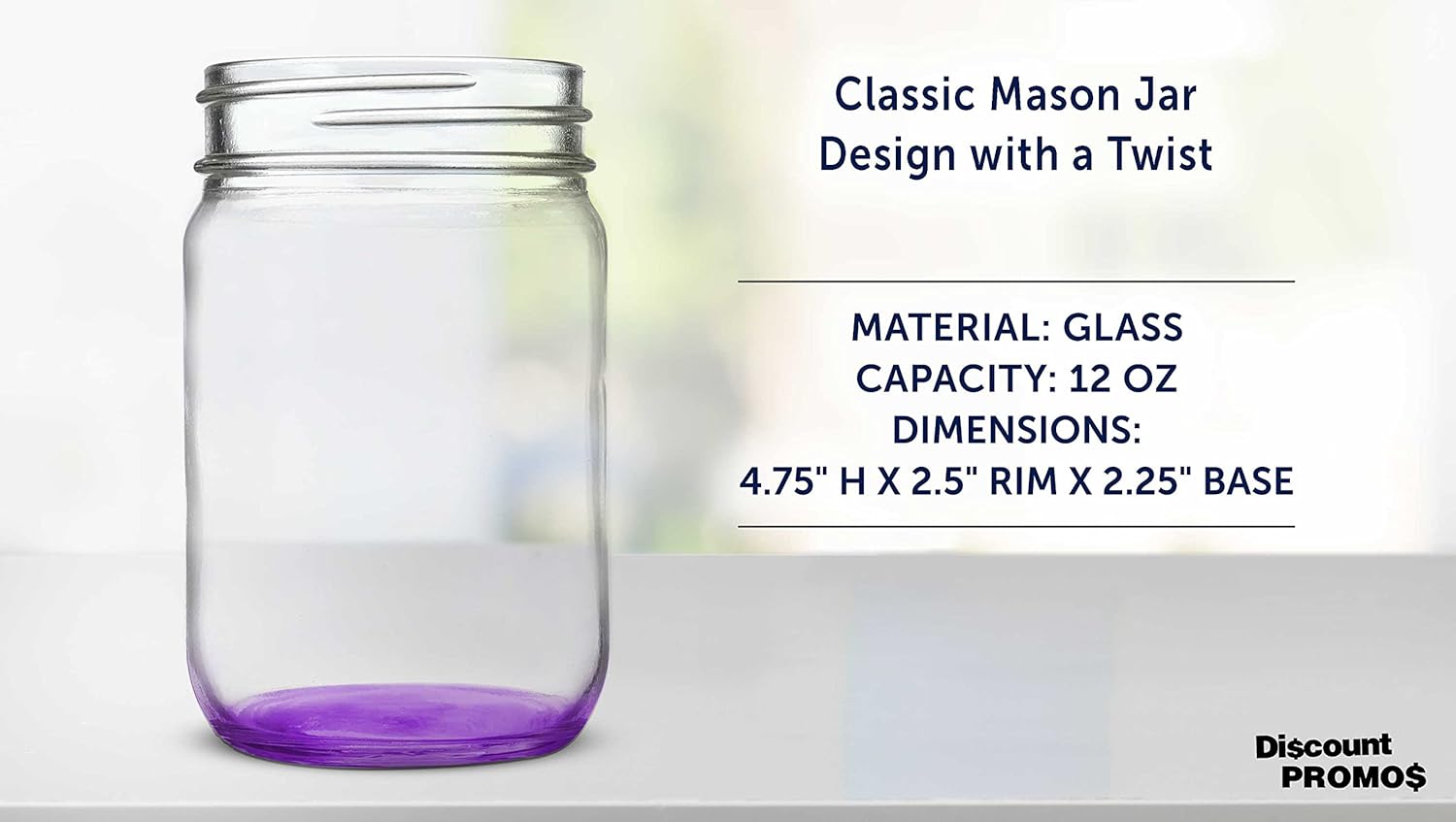 DISCOUNT PROMOS Decorating Mason Jars 12 oz. Set of 10, Bulk Pack - Glass Jars for Overnight Oats, Candies, Fruits, Pickles, Spices, Beverages - Purple