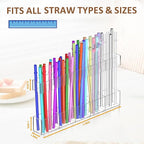 9.8” Acrylic Straw Holder with Double Sided Adhesive Tape Reusable Tumbler Straw Organizer Storage Container for Counter Cabinet Cupboard Kitchen( Large)