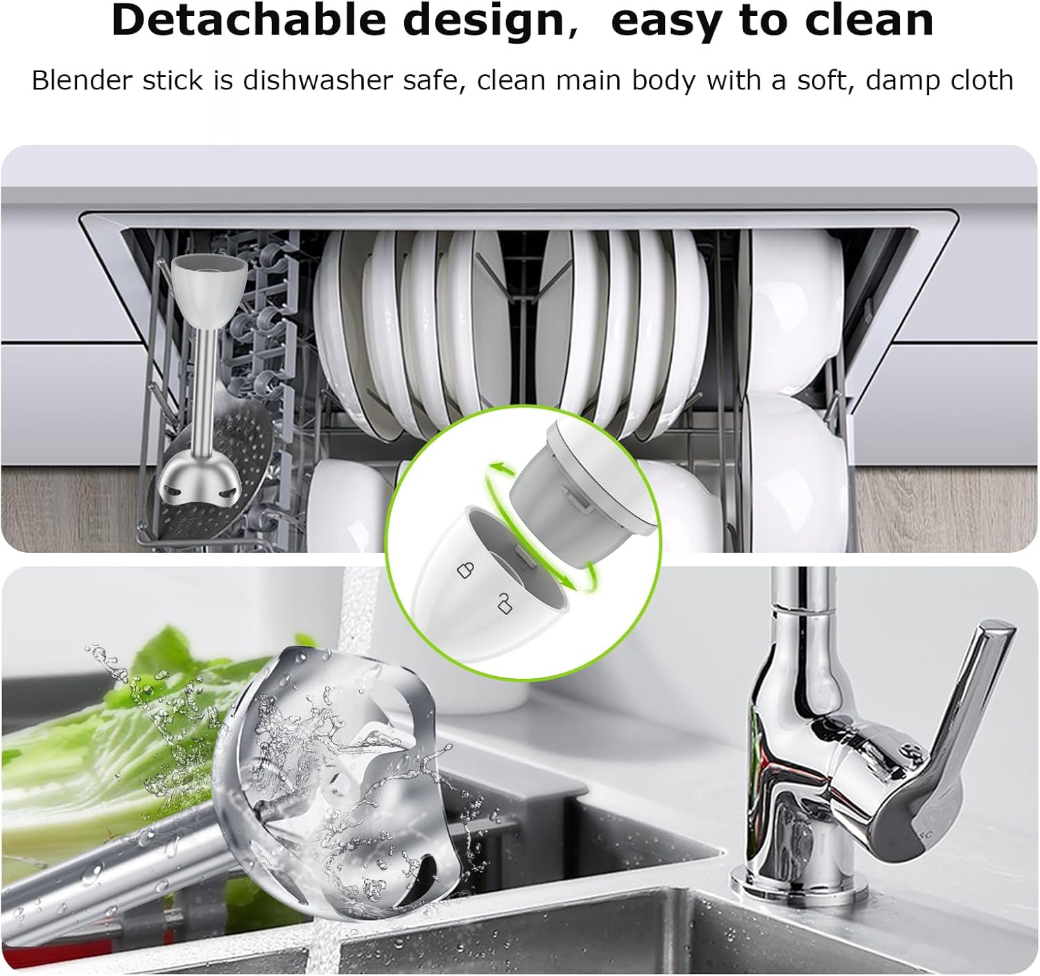 Bonsenkitchen Hand Blender, Immersion Blender with 2 Mixing Speed, 2-In-1 Hand Held Stick Mixer with Beaker for Soups, Smoothies, Sauce, White