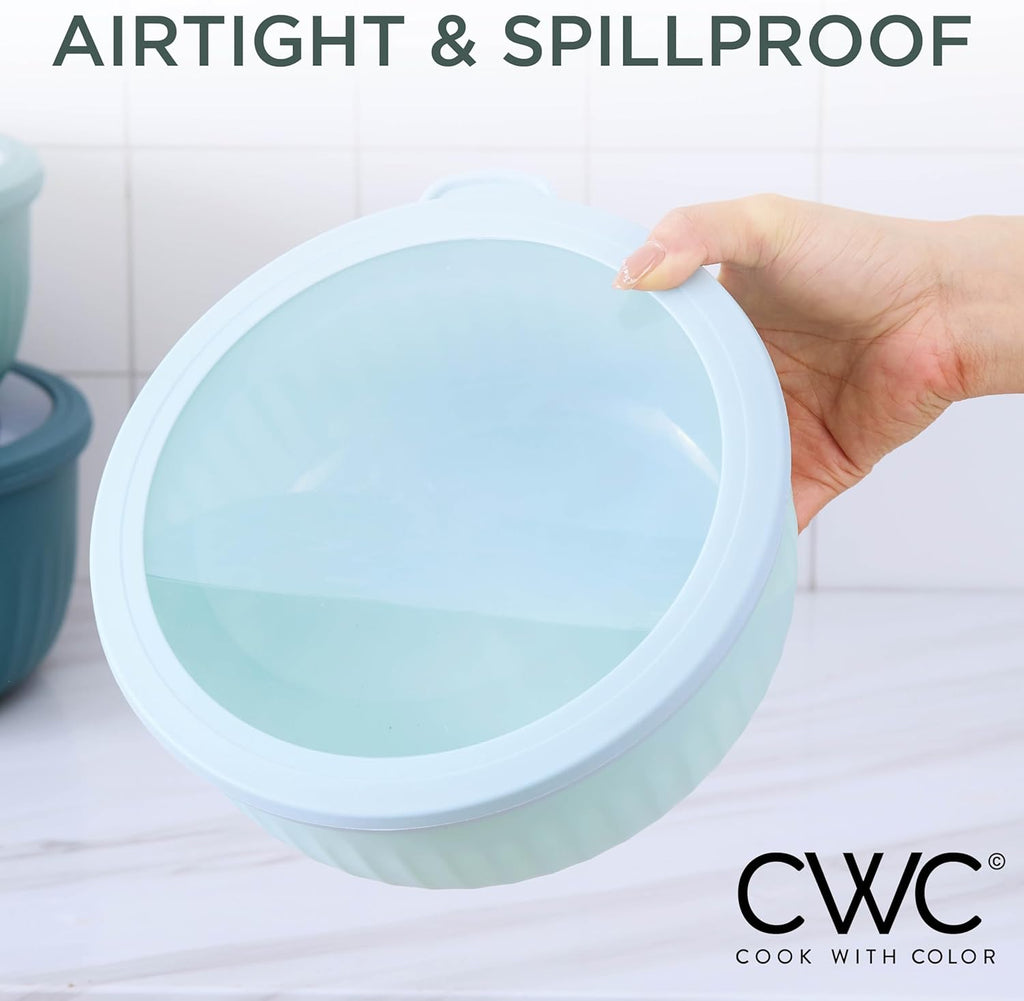 COOK WITH COLOR Prep Bowls with Lids- Wide and Deep Nesting Plastic Small Mixing Bowl Set with Lids, 12 Piece Set - Wide Bowls, Teal