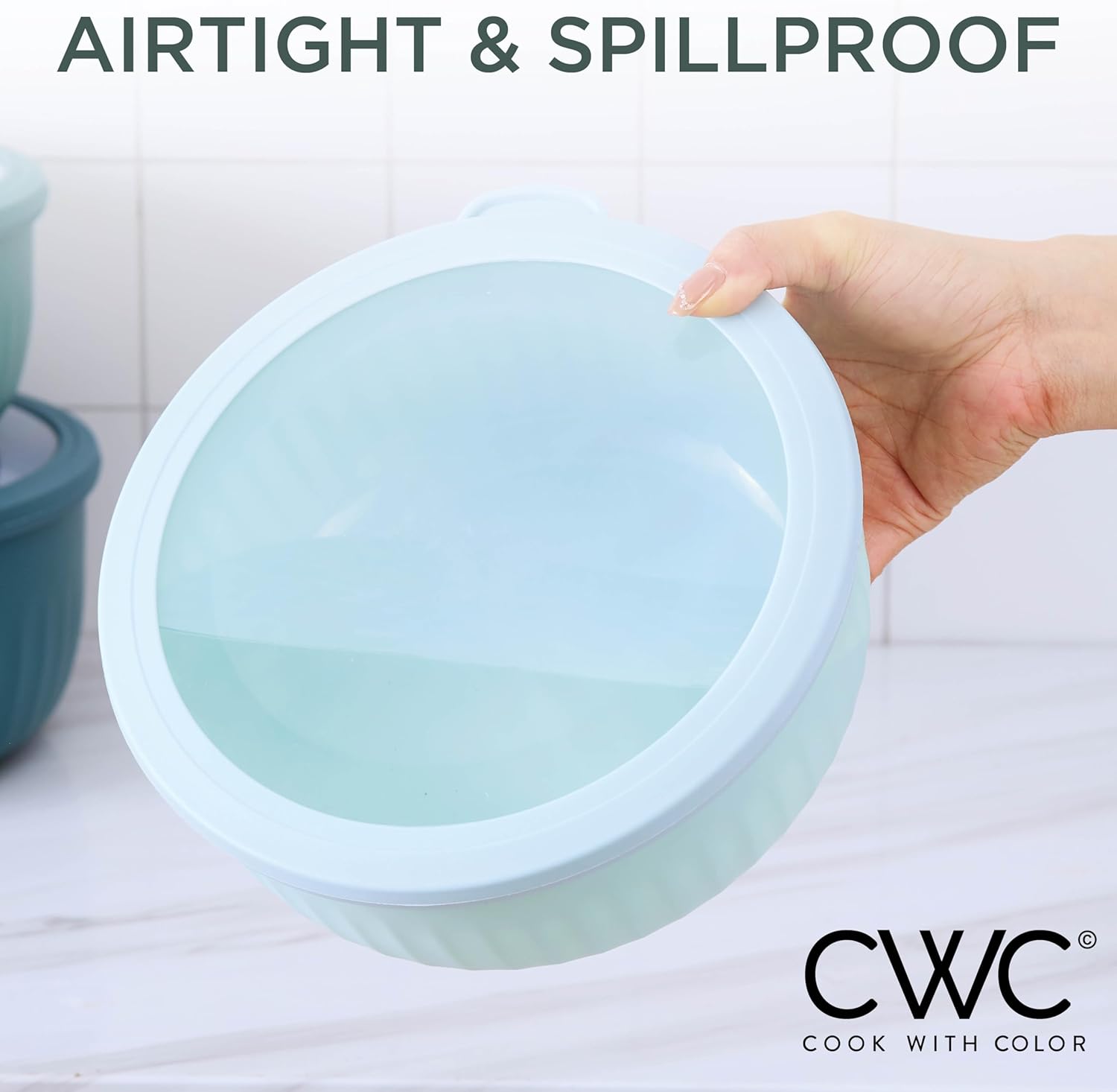 COOK WITH COLOR Prep Bowls with Lids- Wide and Deep Nesting Plastic Small Mixing Bowl Set with Lids, 12 Piece Set - Wide Bowls, Teal