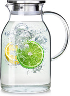 88oz Glass Pitcher with Lid and Handle - High Heat Resistance Glass Water Pitcher for Hot/Cold Water & Iced Tea (2.6L)