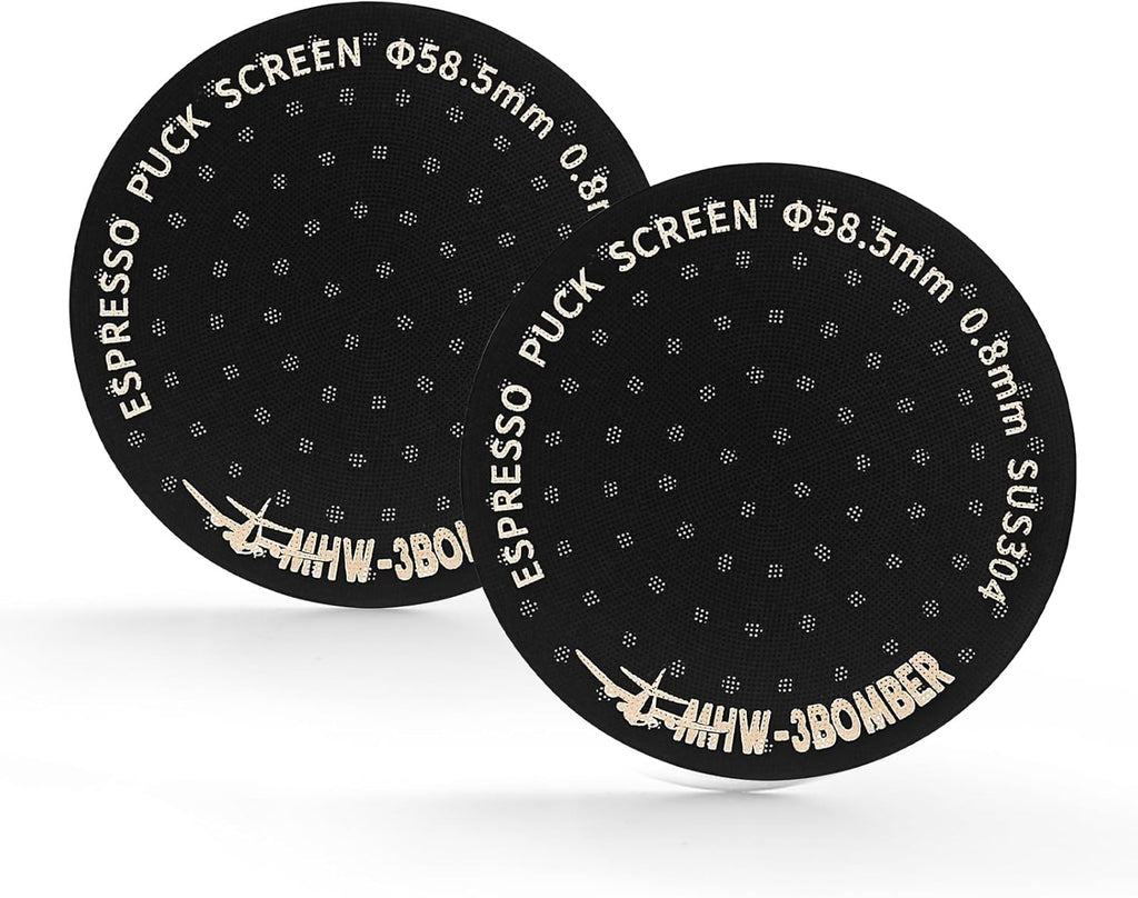 MHW-3BOMBER 58.5mm Espresso Puck Screen 2 Packs Metal Espresso Filter Reusable Coffee Filters for 58mm Portafilter Basket 0.8mm Thickness Titanium Coating Black FG7012-OS
