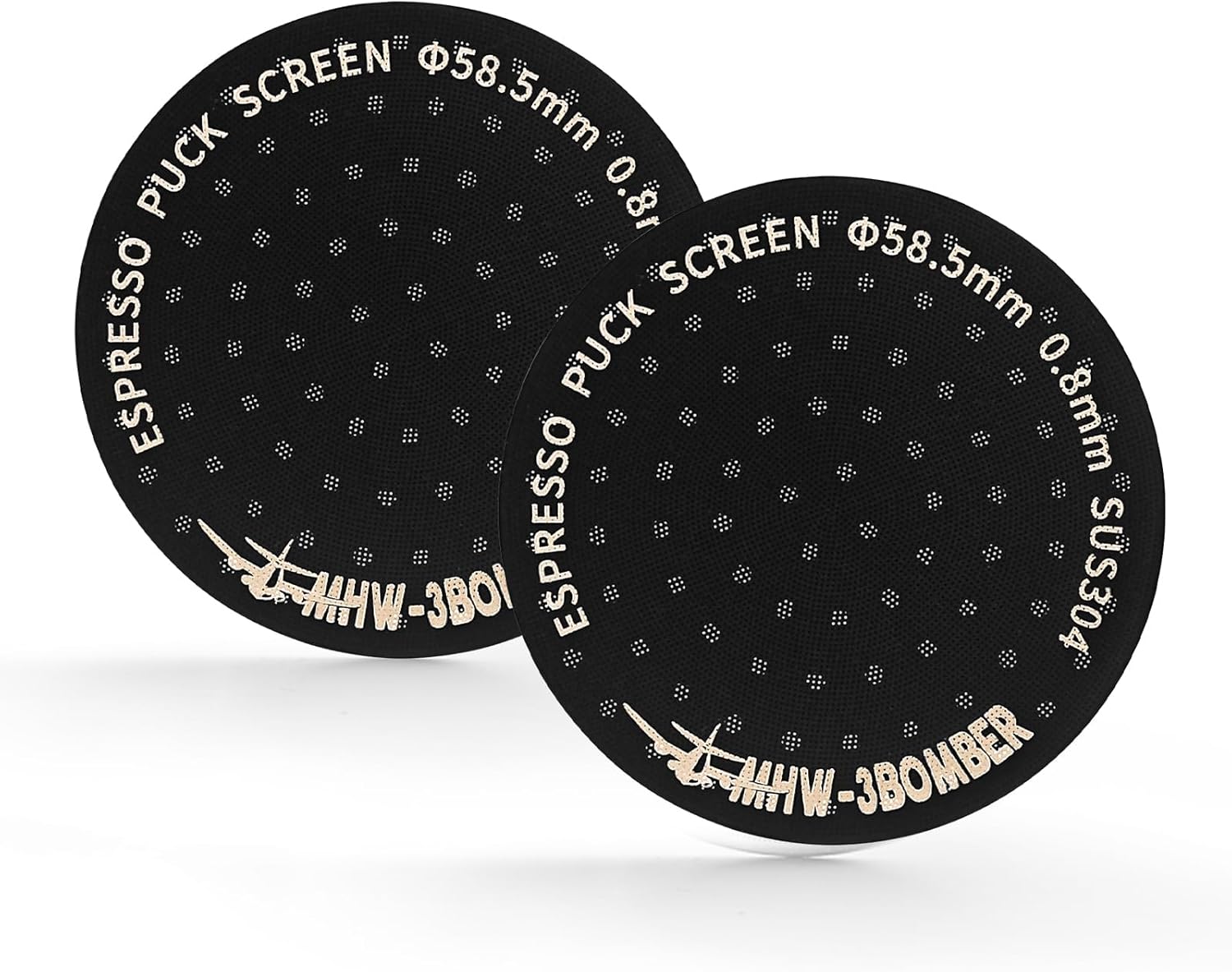 MHW-3BOMBER 58.5mm Espresso Puck Screen 2 Packs Metal Espresso Filter Reusable Coffee Filters for 58mm Portafilter Basket 0.8mm Thickness Titanium Coating Black FG7012-OS