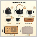 Japanese Tea Set, Portable Ceramic TeaSet, Asian Tea Sets for adult, Tea Gift sets, Travel Tea Set with Teapot,Teacups,Tea Canister,Tea Tray and Travel Bag, Home,Outdoor and Office