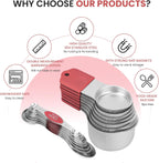Magnetic Measuring Cups and Spoons Set-Heavy Duty 304 Stainless Steel，Double Measurement Markings，Set of 16 with Leveler for Measure Dry and Liquid Ingredients (Red)