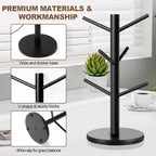 Mug Holder Tree, Thicker Base Coffee Cup Holder for Countertop, Sturdy Wood Coffee Mug Hanger with 6 Hooks, Non-Slip Cup Rack for Home Storage and Organizer