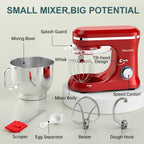 HOWORK Electric Stand Mixer,10+p Speeds With 6.5QT Stainless Steel Bowl,Dough Hook, Wire Whip & Beater,for Most Home Cooks,Bright Red