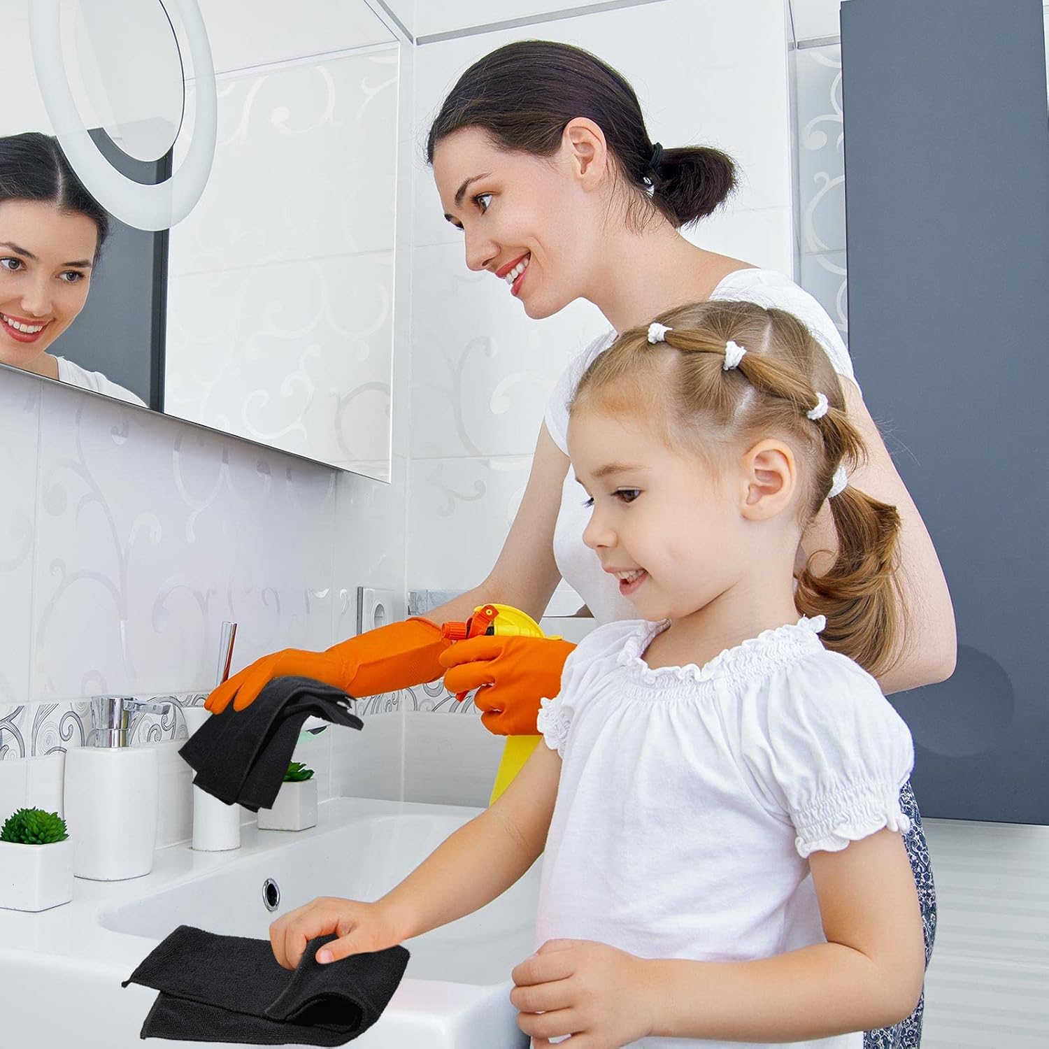 Tenare 100 Pack 12'' x 12'' Microfiber Cleaning Cloths Reusable Cleaning Rags Bulk Microfiber Towels Softer Highly Absorbent Washcloths for House Kitchen Car Window(Black)