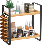 LEMIKKLE Coffee Station Organizer,Compatible with Nespresso Classic Pods 24pcs, Coffee Bar Accessories and Cup Storage Organizer, Wood Counter Shelves for Kitchen, Office, Countertop