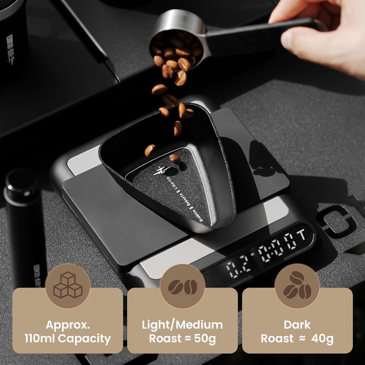 MHW-3BOMBER Coffee Bean Dosing Cup and RDT Spray Bottle Set - Aluminum Espresso Dosing Cup & 10ml Static Reduction Spray - Espresso Accessories Kit Measuring Tray for Coffee Lovers P7112B