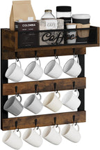 YINMIT Coffee Mug Holder with 12 Hooks, Coffee Cup Holder Wall Mounted with Top Shelf, Mug Organizer for Home Kitchen, Brown